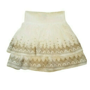 White House Black Market Cotton & Silk Embroidered Skirt Small